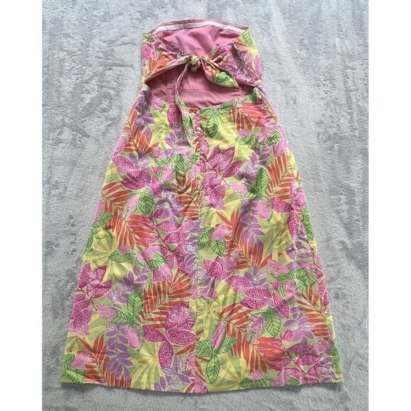 Lilly Pulitzer Dress Womens 8 Sabrina Bottoms Up Print Strapless Frog Floral - Picture 9 of 16